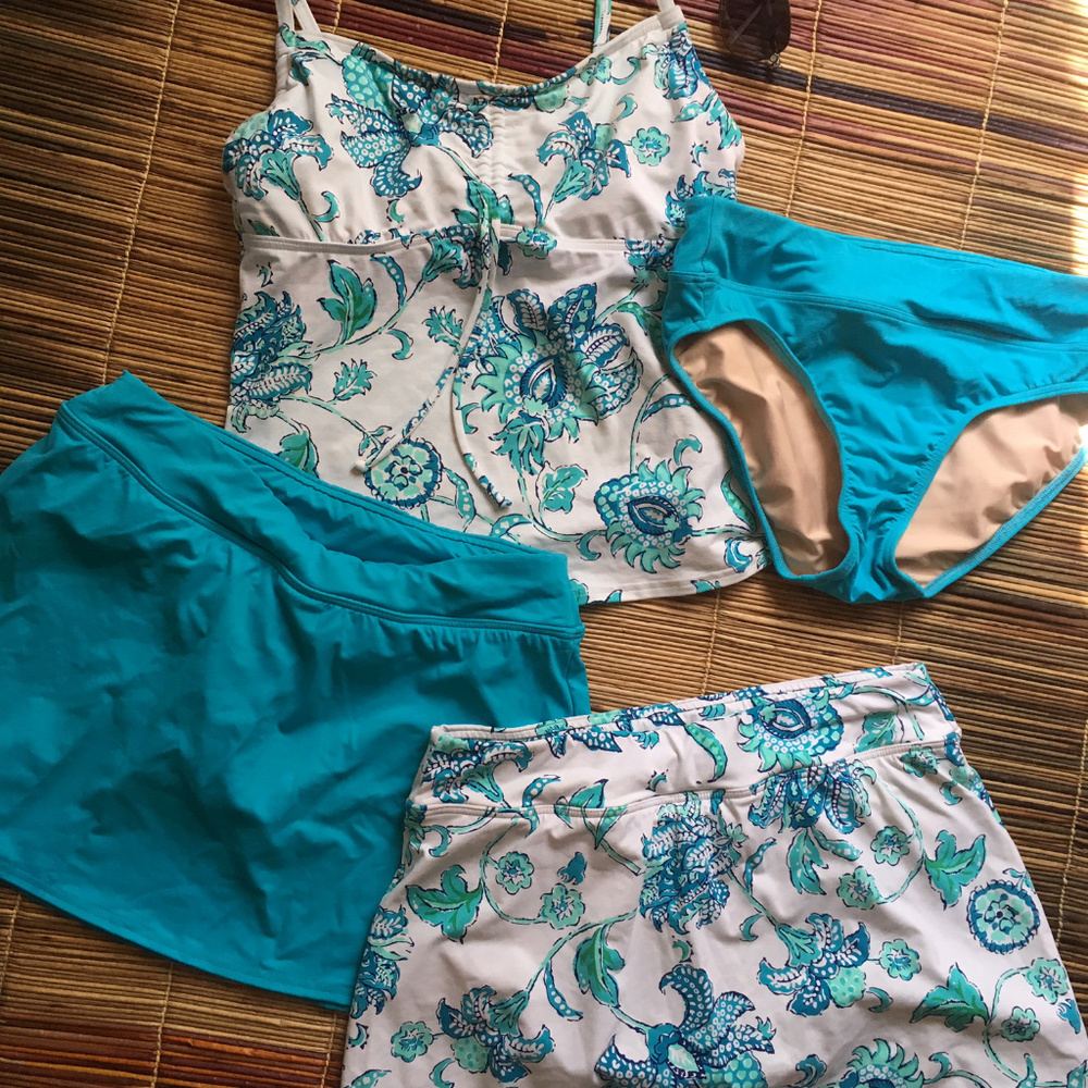 Land's End Floral Beachliving 4 piece Tankini + 1 bottom + 2 skirt set